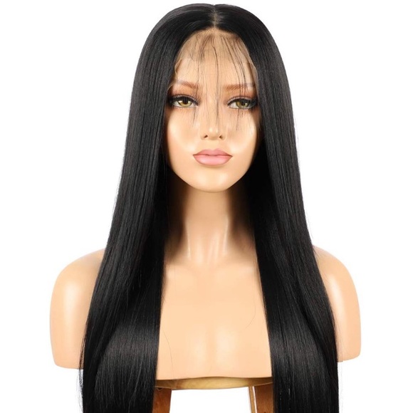 ?22” JET BLACK STRAIGHT MIDDLEPART LACE FRONT WIG main image 6